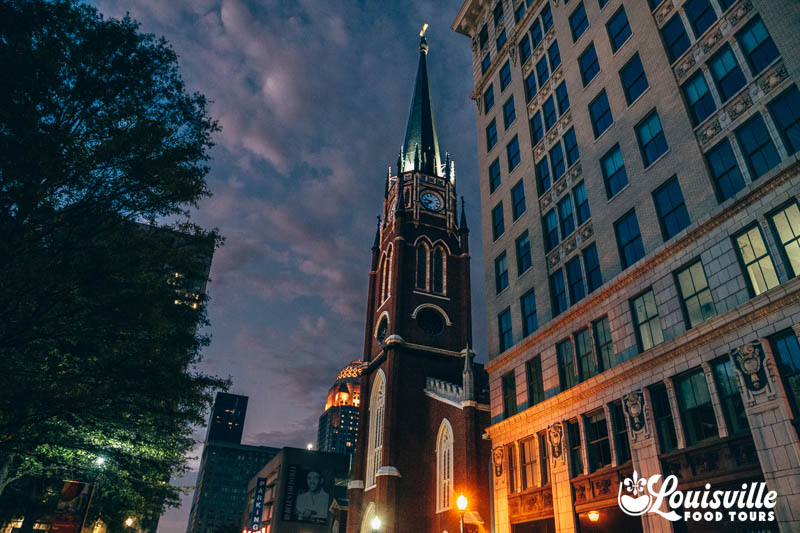 Cathedral of the Assumption church at twilight in Louisville Kentucky on a ghost tour