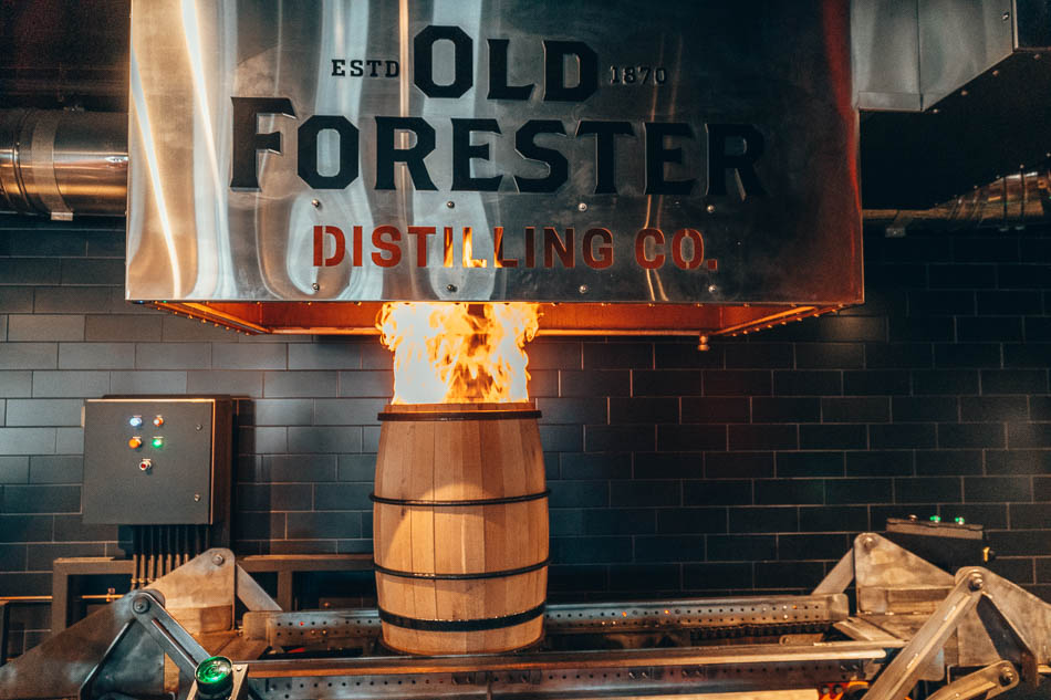 Old Forester barrel toasting at the distillery in downtown Louisville KY