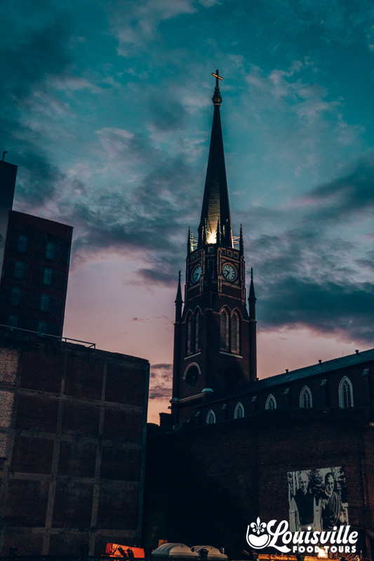 Cathedral of the Assumption church at twilight in Louisville Kentucky on a ghost tour