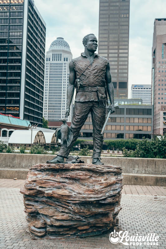 Statue of York on the waterfront in Downtown Louisville on a walking guided history tour