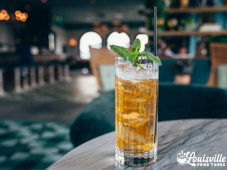 Mint cocktail at Bar Genevieve in Louisville Kentucky on a bourbon food tour