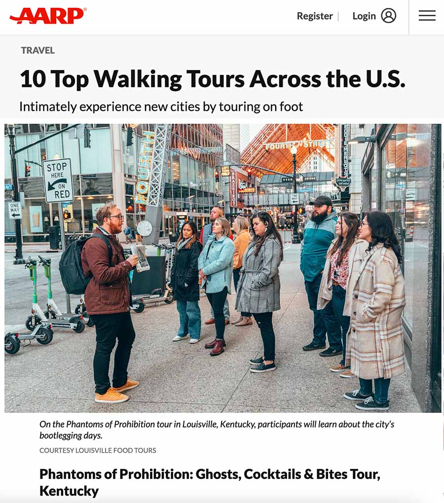 AARP featured Louisville Food Tours as one of the 10 Top Walking Tours in the country