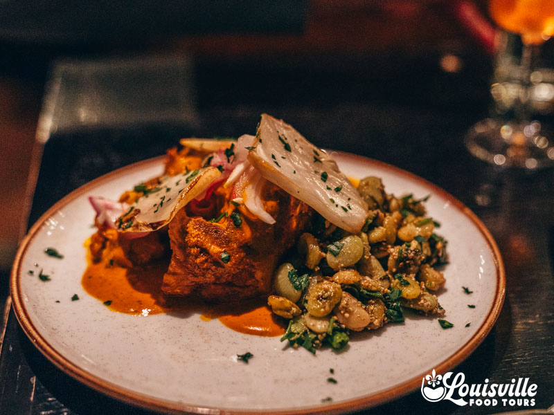Conchinita Pibil and lima beans at Mayan Cafe in NuLu
